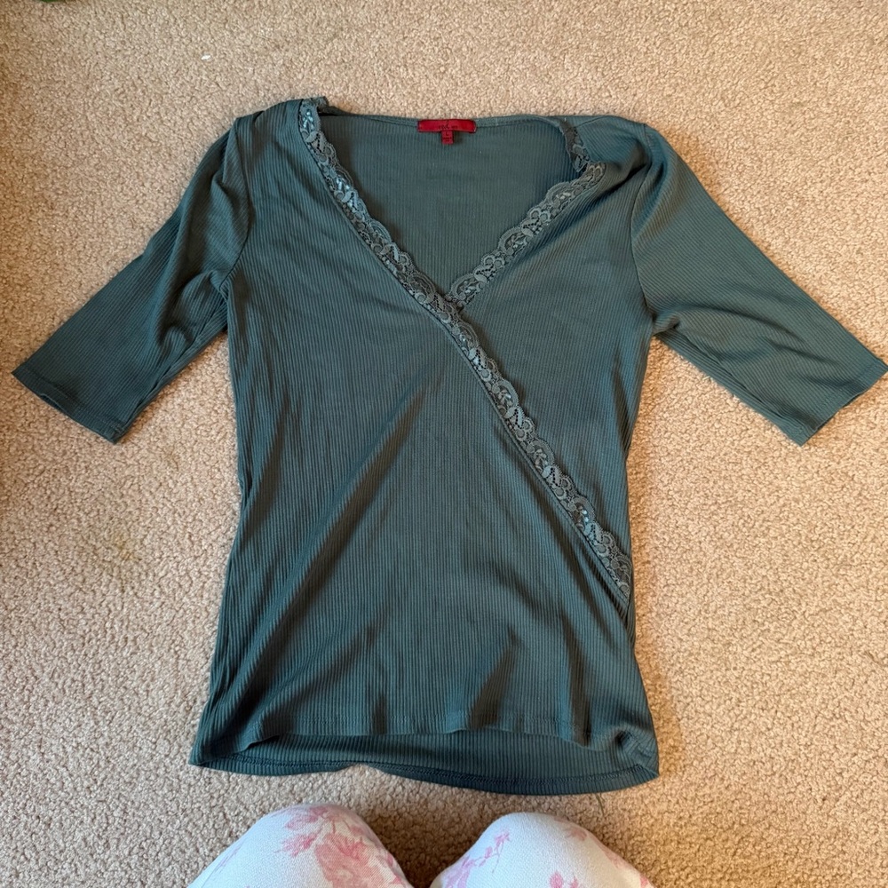 Women's Olive Green Lace-Trim Wrap Top